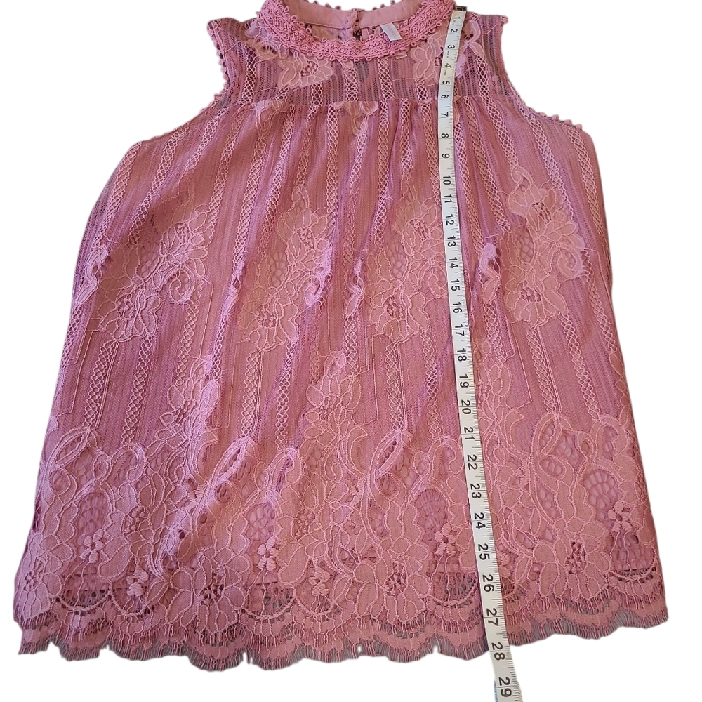 Women's Xhilaration Lace Mockneck Sleeveless Top Dusty Pink Large 🩷 - Picture 10 of 13